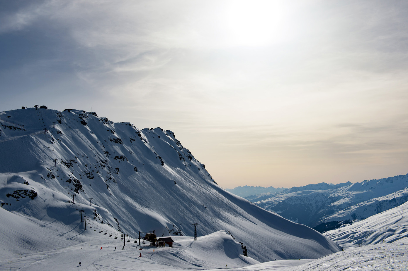 Ski lifts in the French mountains.